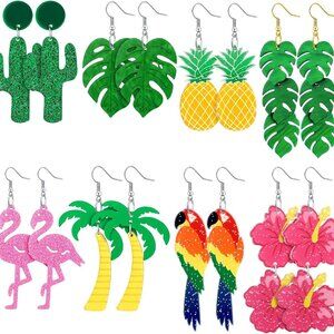 8 Pairs Summer Earrings Acrylic Dangle Hawaiian Tropical Floral Jewelry